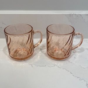 Arcoroc Rosaline Pink Swirl Coffee/Tea Cups/Mugs Set of 2